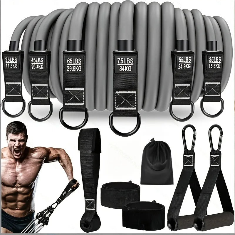Resistance strap with handle: used for muscle training, strength building, body shaping, yoga, home fitness equipment - natural